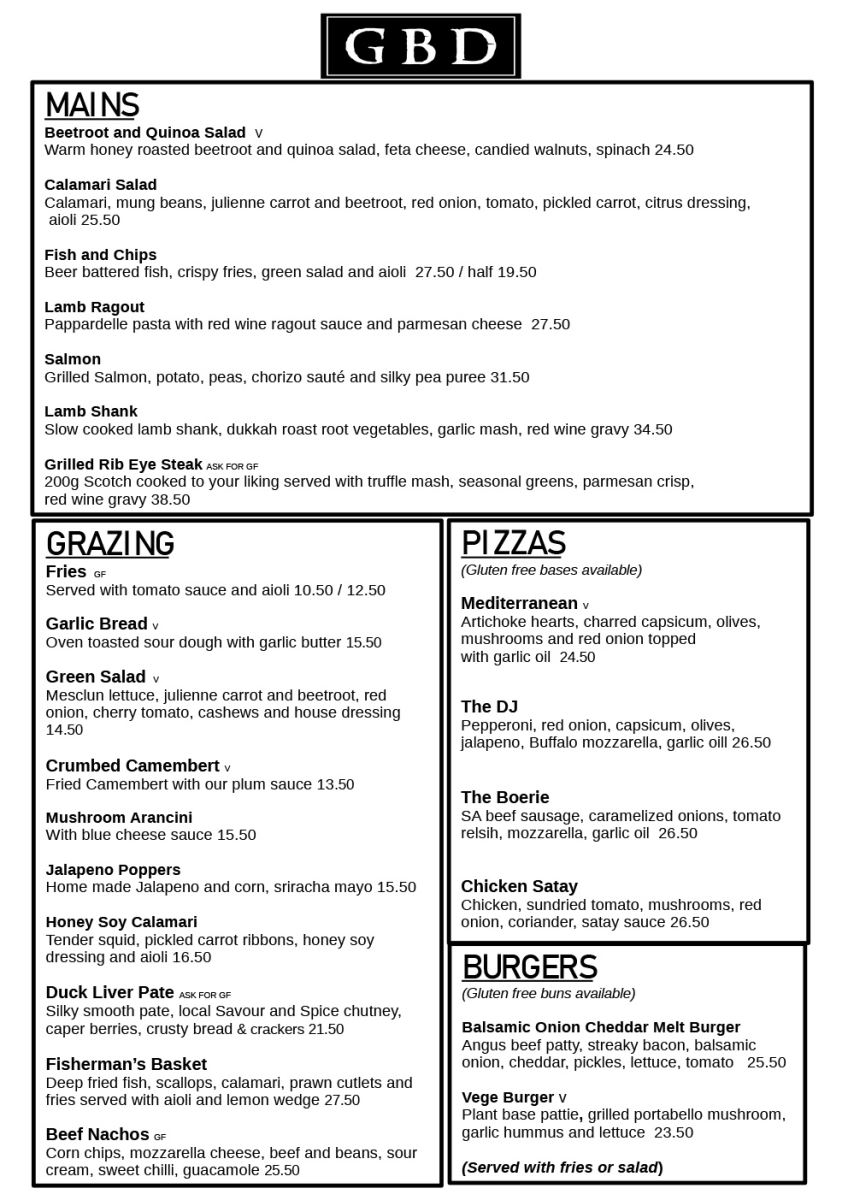 Menus at The Junction Hotel Thames - NZ