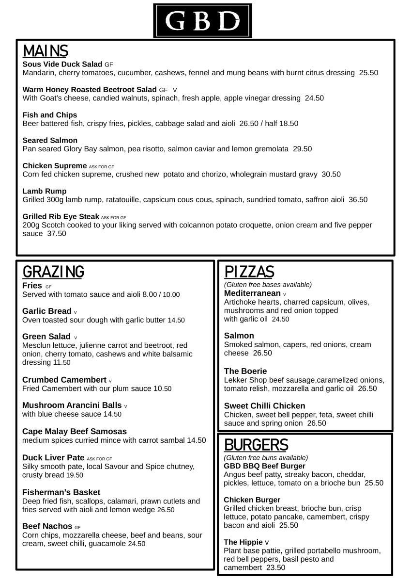 Menus at The Junction Hotel Thames - NZ